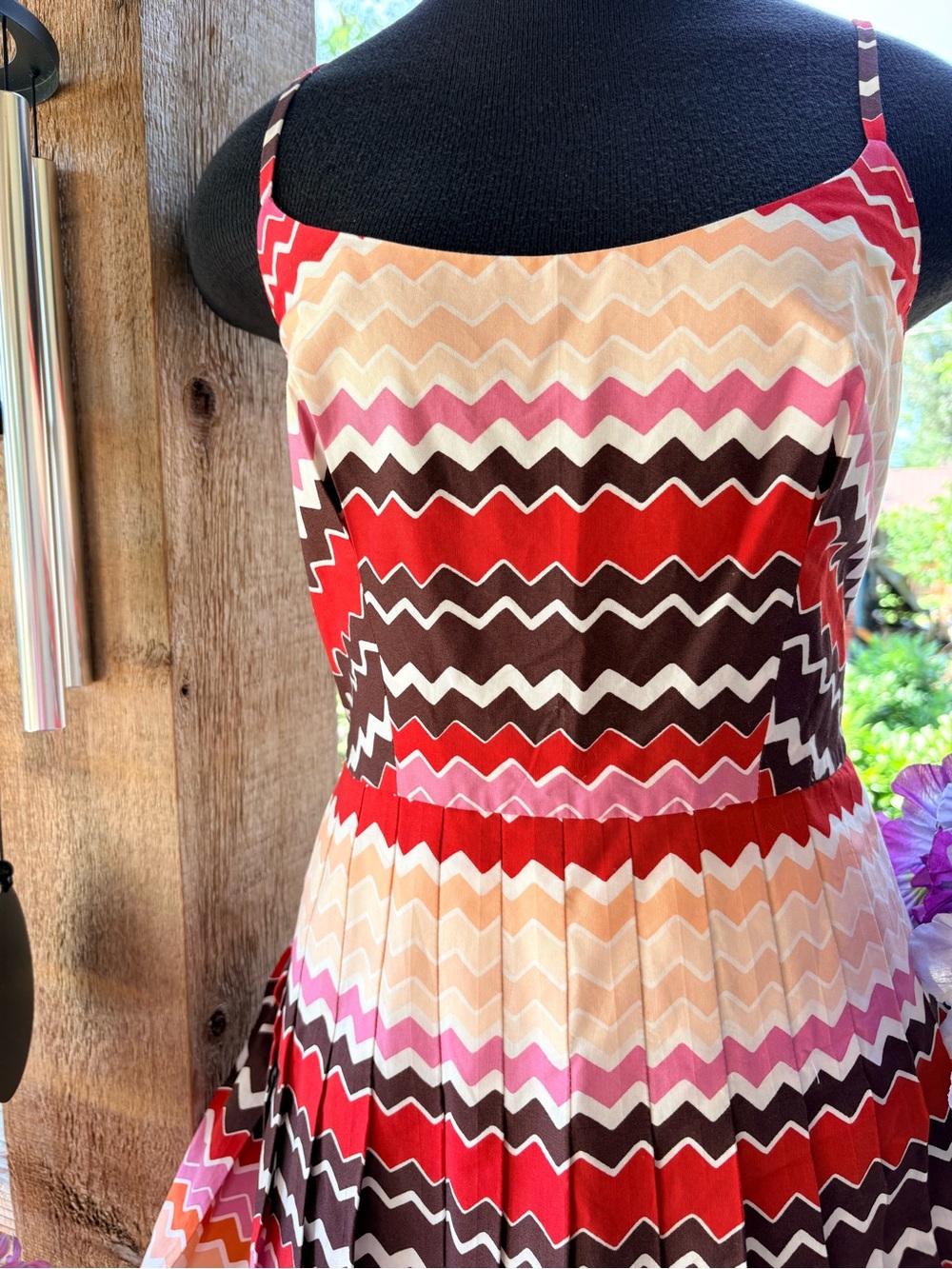 Max & Cleo Red Brown Pink Ric Rac Design Fit & Flare Sundress Adjustable Straps - Picture 2 of 9